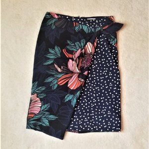 MAEVE Anthropologie Faux Wrap Pencil Skirt Navy Floral 6